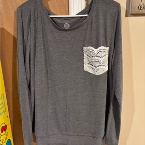 SO Charcoal Long Sleeve Top with Lace Accent